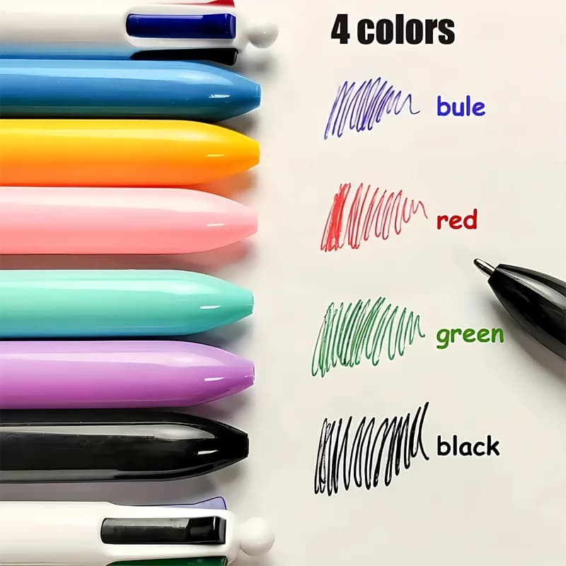 9 Penne a Sfera in Plastica Multicolore 4-in-1, Punta da 1mm, Disponibili in Rosso, Blu, Verde e Nero, con Ricariche a Pressione, Adatte per Studio, Lavoro, Quaderni, Diari e Evidenziazione