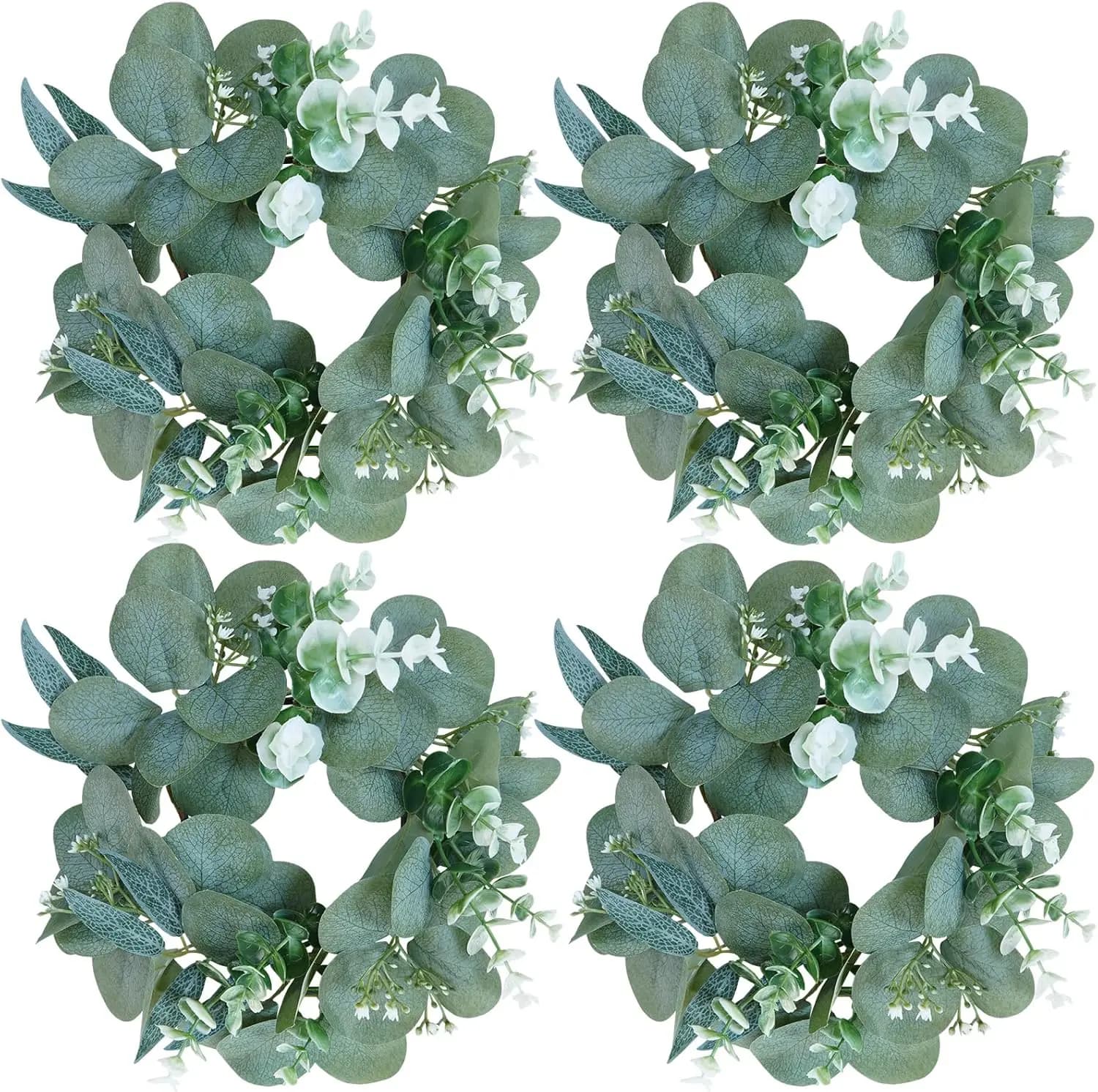 4 Pezzi Ghirlande Artificiali di Eucalipto per Candele a Colonna, Decorazioni Boho Farmhouse (Misto)