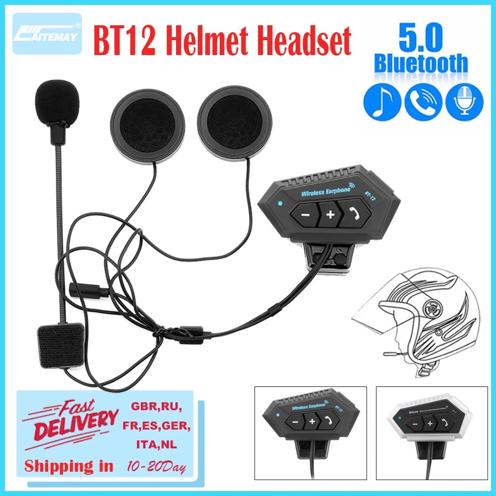 BT-12 cuffie per casco da moto Bluetooth 5.0 cuffie Wireless per chiamate in vivavoce Walkie Talkie impermeabile con batteria 2000Mha