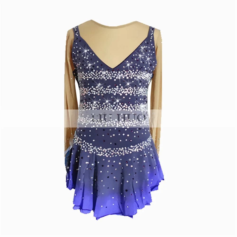 LIUHUO Vestito da Pattinaggio di Figura per Ragazze da Donna Prestazioni sul Ghiaccio Ginnastica Concorso Grigio Body per Adolescenti Costume da Ballo Pattinaggio a Rotelle