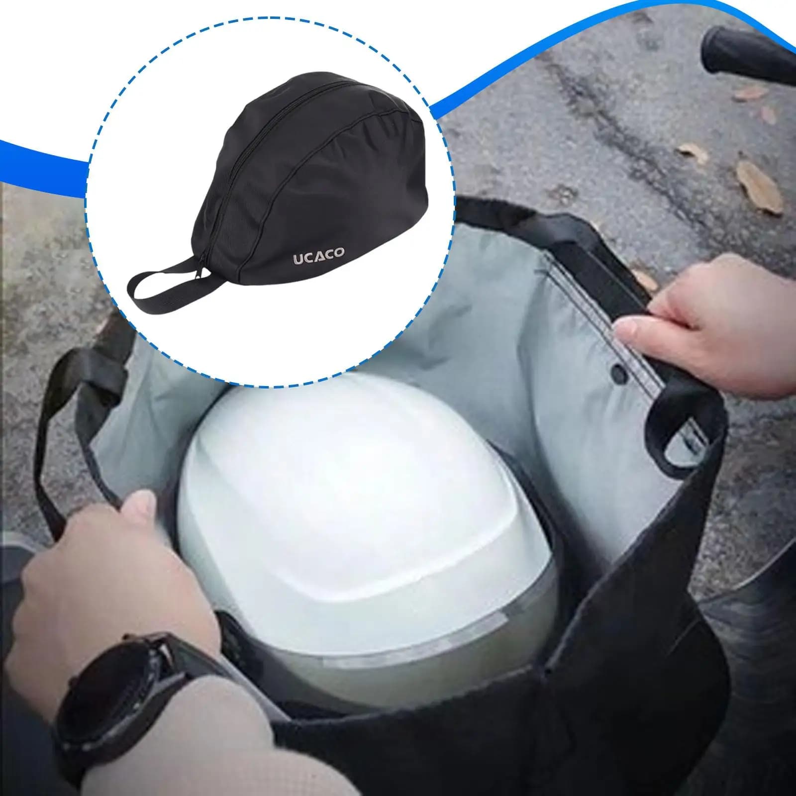 Borsa per casco ausiliario per moto Custodia leggera con manico per ciclismo, escursionismo, ciclismo