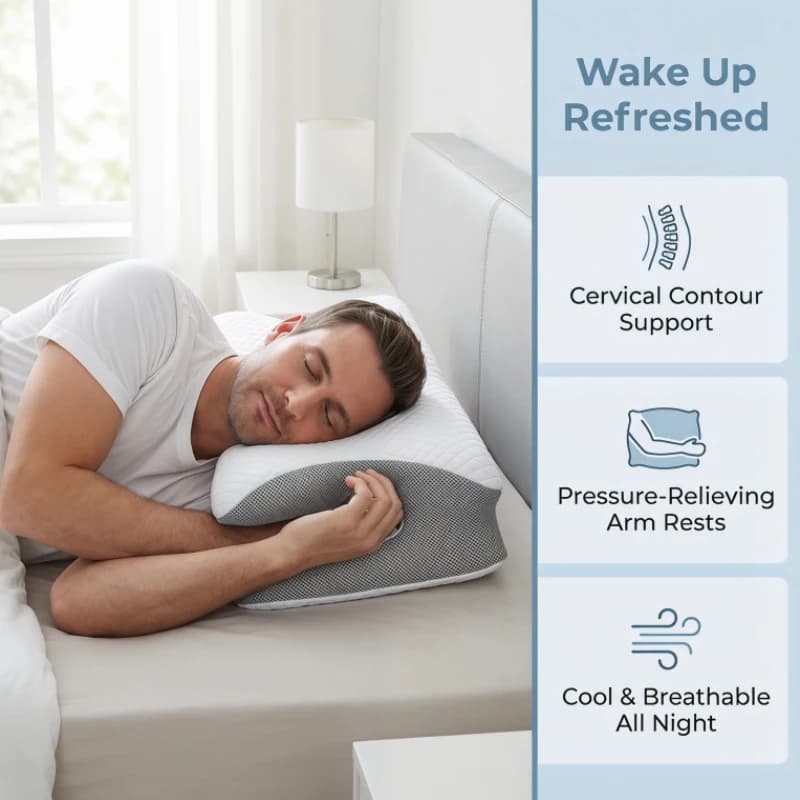 Cuscino cervicale ortopedico 2 in 1, design ergonomico sagomato, in memory foam, per supporto del dolore al collo.