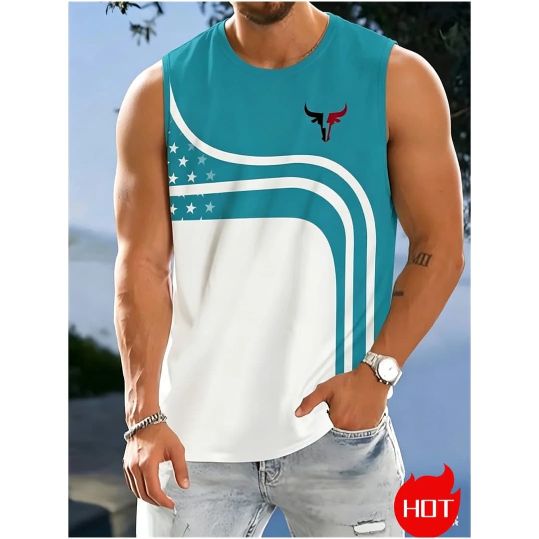 T-shirt estiva da uomo senza maniche, canotta girocollo con stampa 3D motivo bufalo d'acqua, gilet sportivo casual da casa, T-shirt da uomo