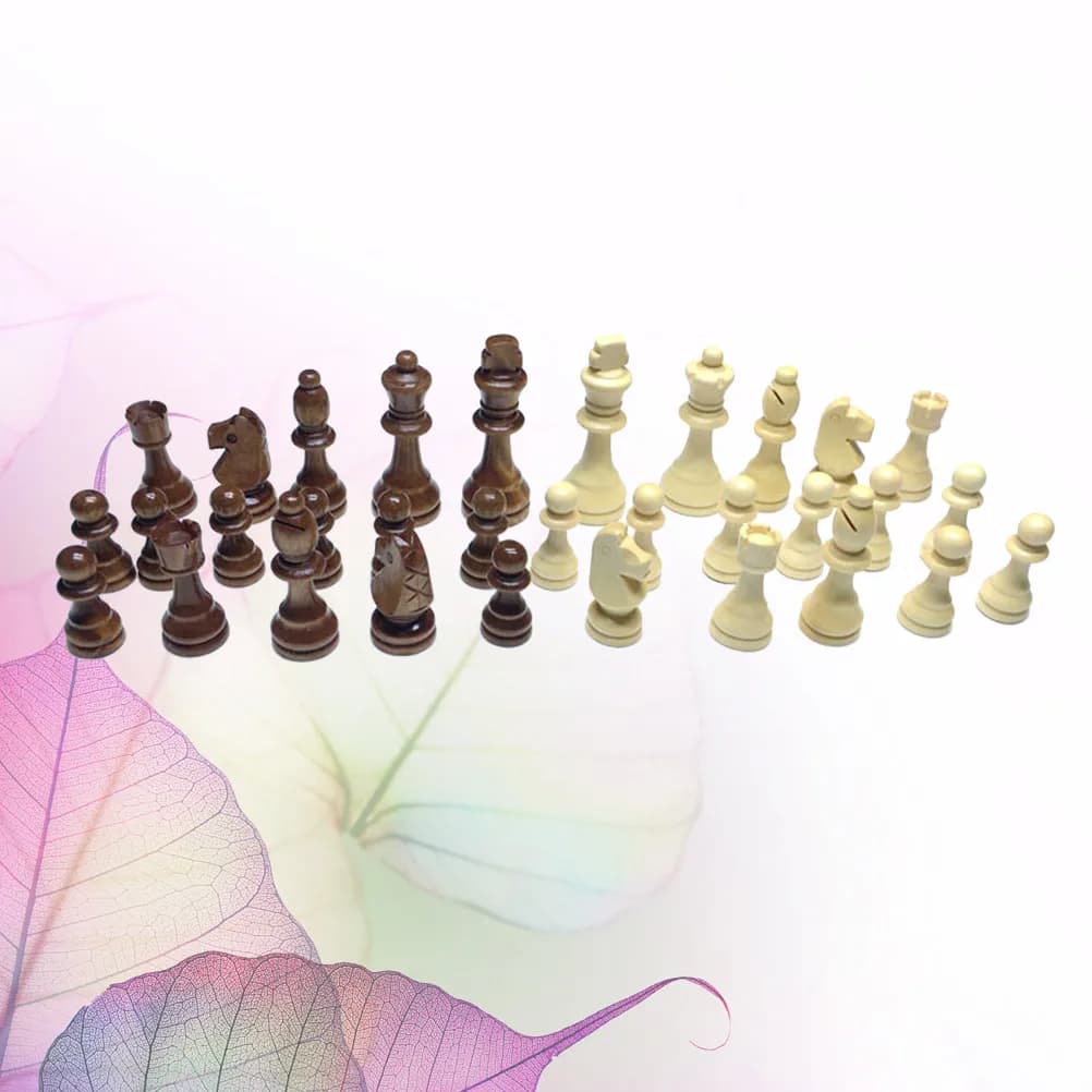 32Pcs Wooden Chess Pieces Set Premium Natural Wood Chess Board Game Accessories for Kids Beginners Educational