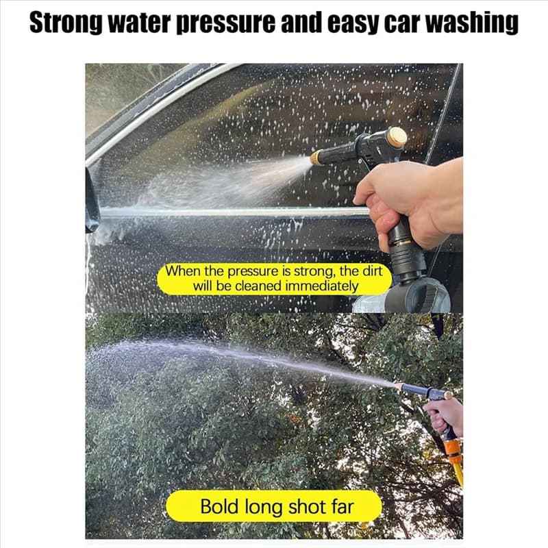 Attrezzo da giardino per lavaggio auto con spruzzo d'acqua ad alta pressione con ugello per tubo da giardino portatile con vaso in schiuma a tre connettori-ABUA