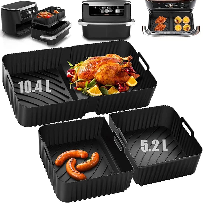Fodere per cestello per friggitrice ad aria in silicone per Ninja Foodi AF500EU Antiaderente 10.4L/5.2 L Forno Stampo per forno Contenitori per friggitrice ad aria Accessori