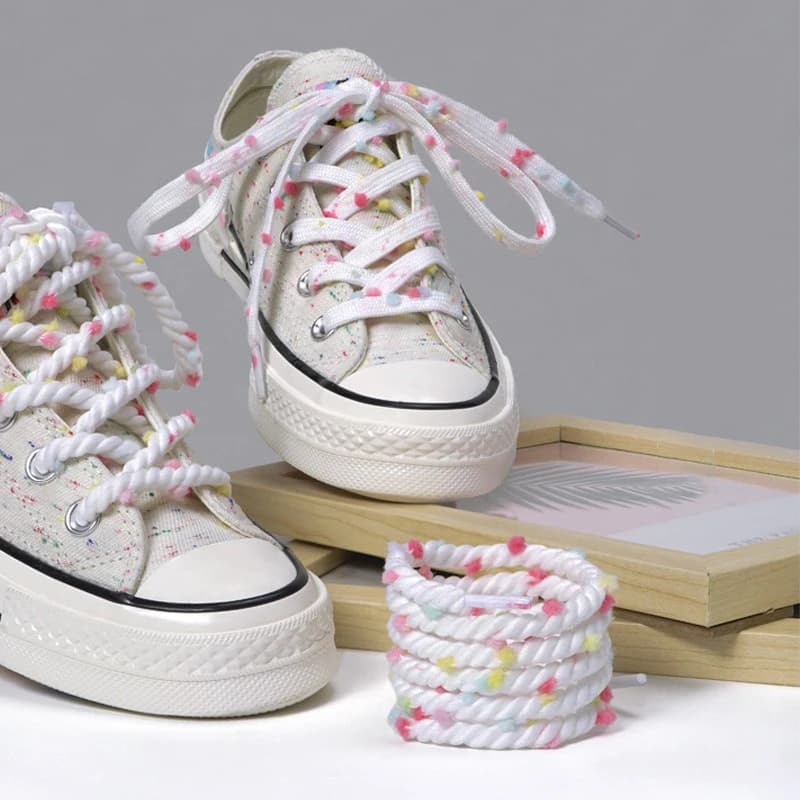 1 paio di nuovi lacci per scarpe piatte da donna uomo dopamina rotondi arcobaleno lacci per scarpe da ginnastica colorati lacci per scarpe con palla di pelo per scarpe