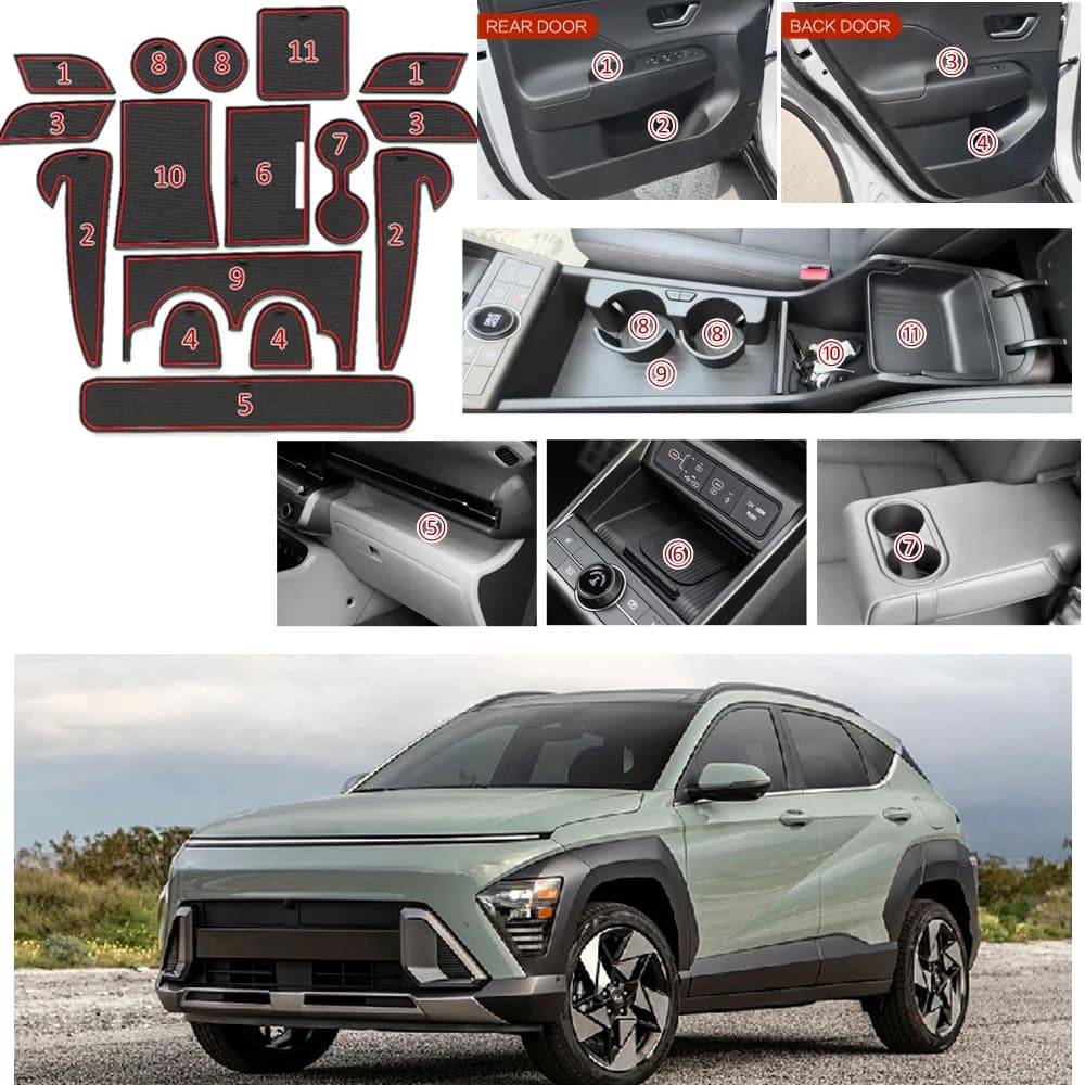 Per Hyundai Kona SX2 EV Elettrico 2024 2025 Porta Auto Scanalatura Zerbino Anti-Slip Porta Cancello Slot Pats Auto Kona SX2 EV Accessori