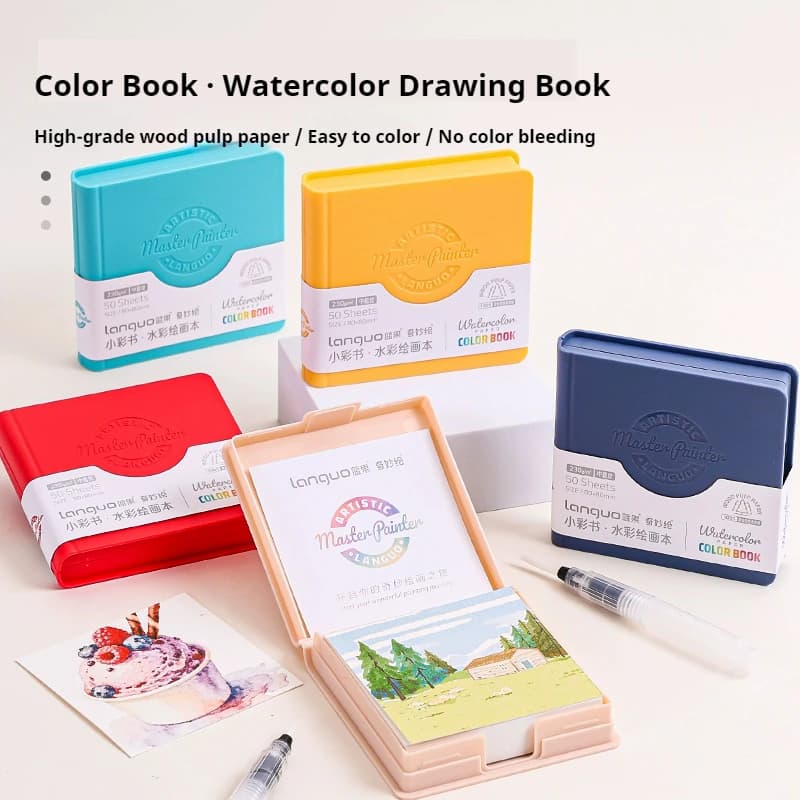 LANGUO 100% Wood Pulp Watercolor Paper 8cm 50Sheets 230g Sketch Painting Book Postcard Box For Painting Student School Supplies