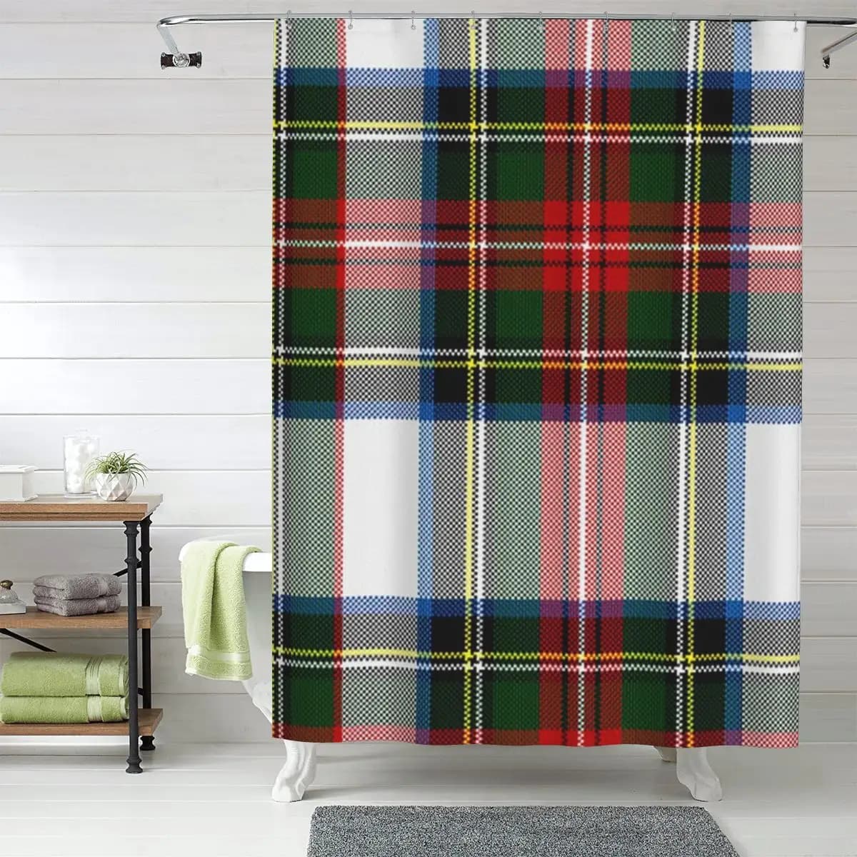 Tenda da doccia Clan Stewart con motivo tartan scozzese, tende da bagno impermeabili in poliestere con ganci