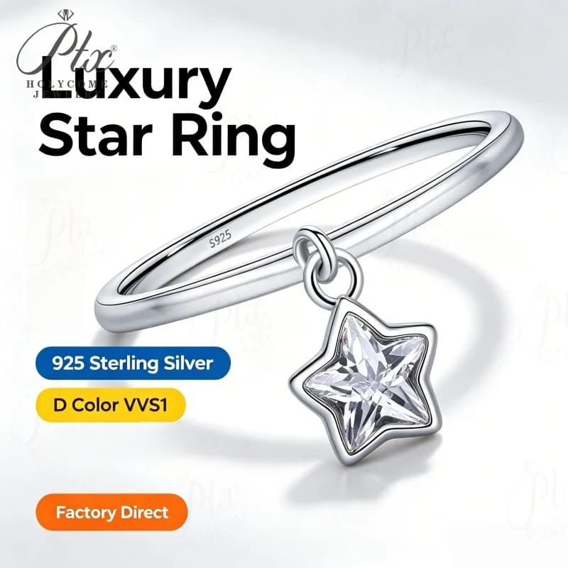 5A Cubic Zirconia Ring Star D VVS1 Clarity 925 Sterling Silver Hypoallergenic Fade Resistant Fine Jewelry for Women Wholesale