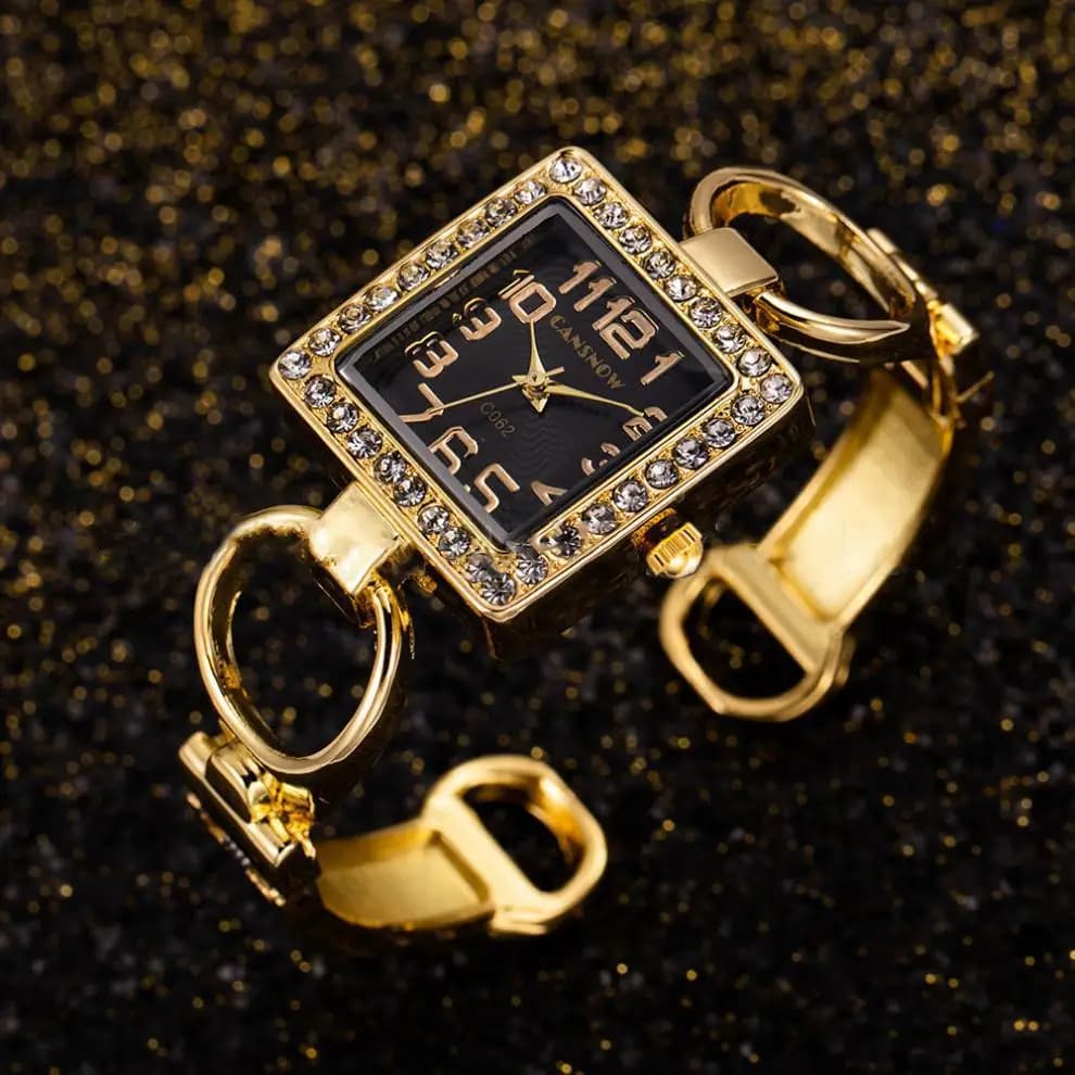Women's Wrist Watch With Luxury Bracelet New Women's Watch With Square Dial CANSNOW Elegant Quartz Watch With Rhinestones For Women's Fashion Gift