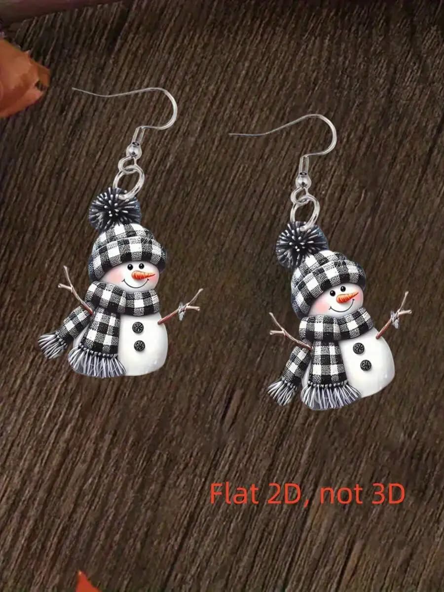 2 orecchini in acrilico a forma di pupazzo di neve con cappello e sciarpa scozzese, ganci in acciaio inossidabile, gioielli invernali festivi