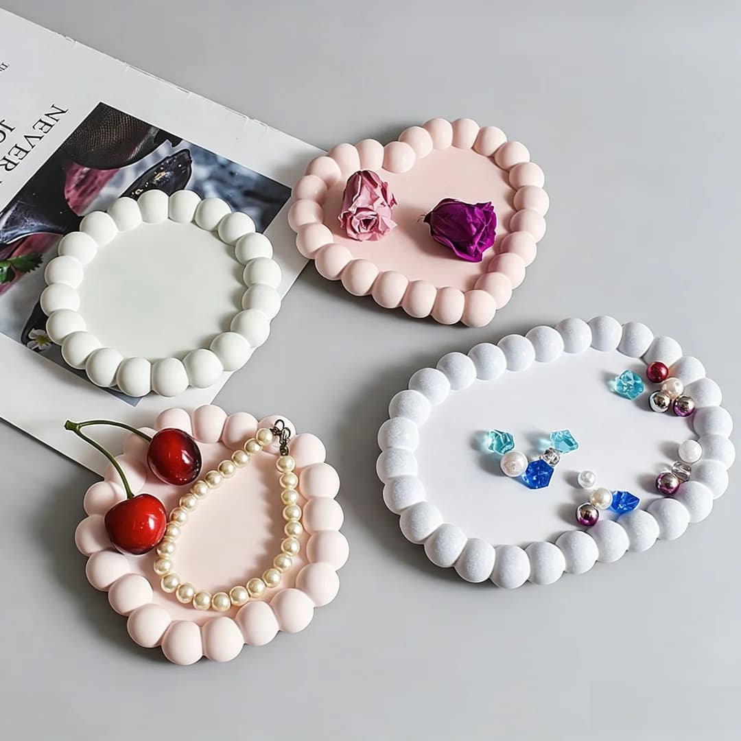Bead Bubble Edge Tray Aroma Gypsum Silicone Mold DIY Cement Epoxy Resin Casting Mould Multi‑Shape Heart Cloud Oval Round Molds
