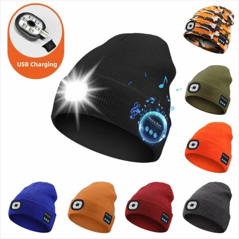 Cappello Bluetooth Unico con Luce, Altoparlante Rimovibile, Microfono e Lampada Frontale, Cuffie Ricaricabili Wireless per la Pesca
