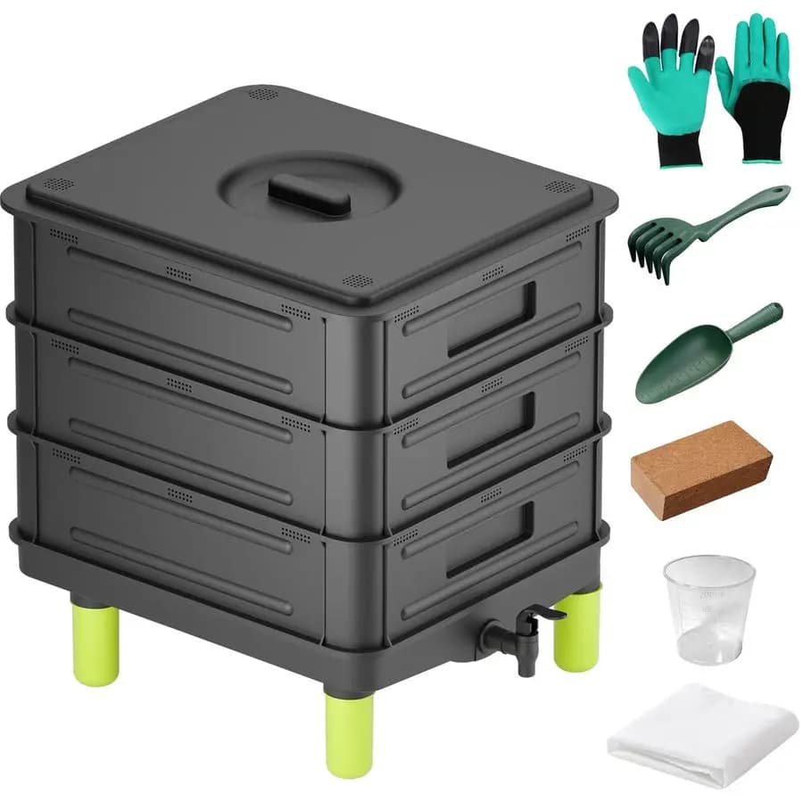 Compostiera per vermi, contenitore per compostaggio a vermi da 50 litri per interni ed esterni, kit di avviamento per vermicompostaggio, compostiera da giardino