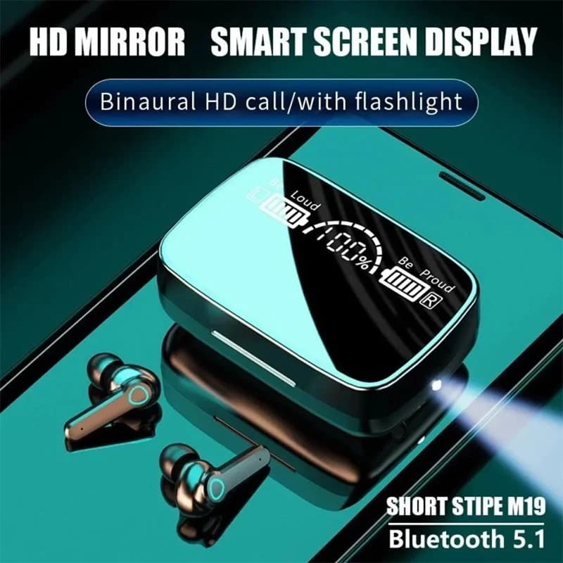 M19 Bluetooth Earphones Wireless Gaming Touch Headphones Esports Digital Display Sports Headset Mini Convenient Carrying Earplug