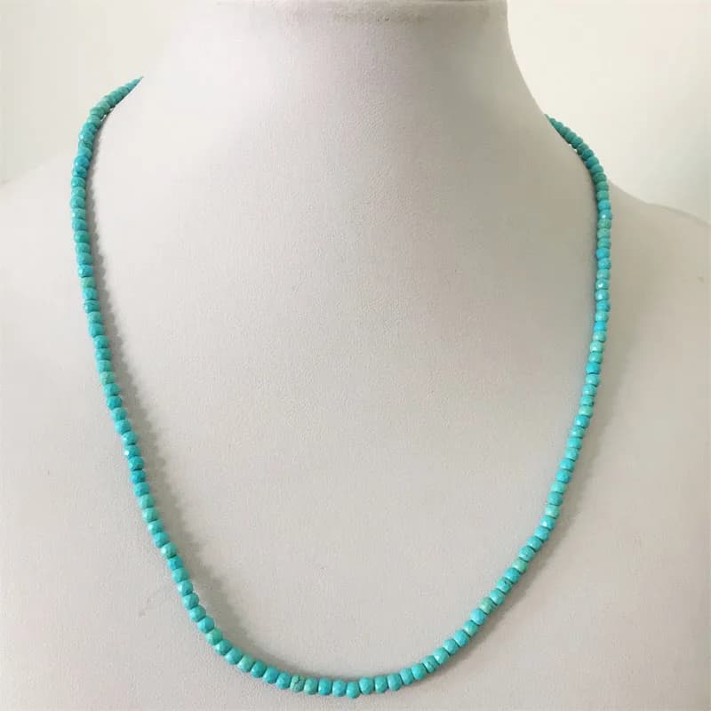 3/4/6MM Faceted Blue Turquoise Necklace Gemstone Jewelry Healing Power Natural Stone Regal Gift for Women Girl