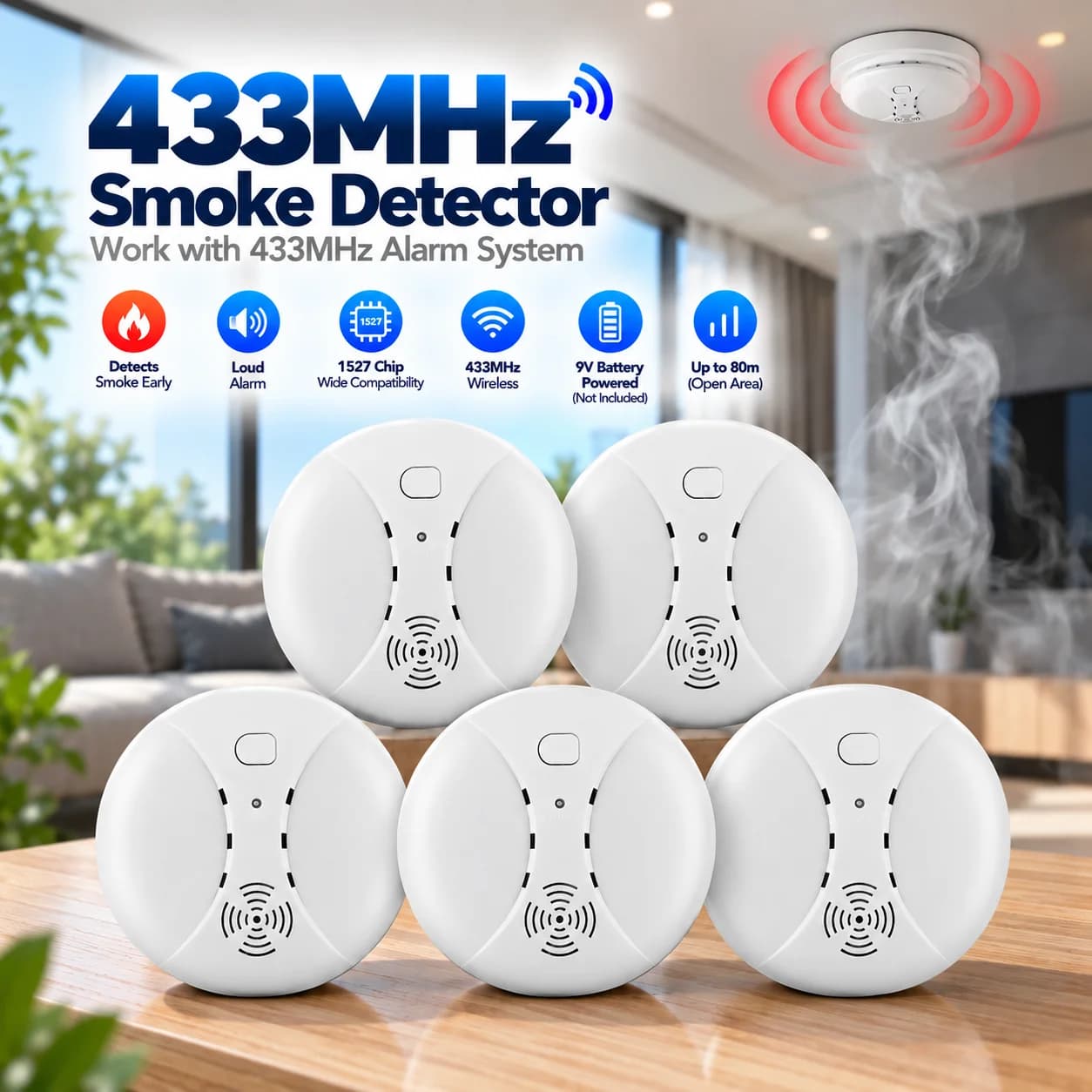 Wireless Smoke Detector 433MHz Fire Alarm Sensor Protection Home Security System Firefighter Fire Equipment Work with Alarm Host