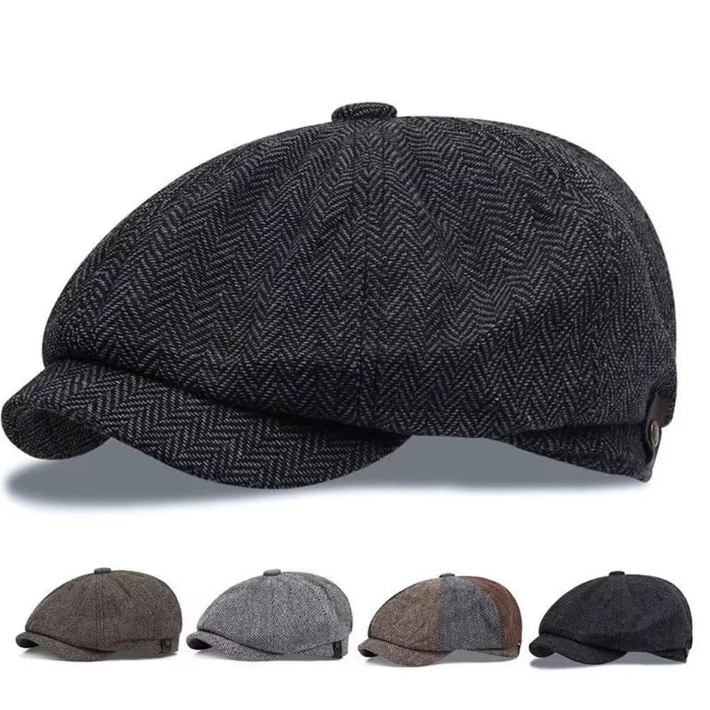 Autumn Winter Casual Men Newsboy Hat Classic Retro Style Beret Hats Flat Design Tweed Material Street Caps Men Casual