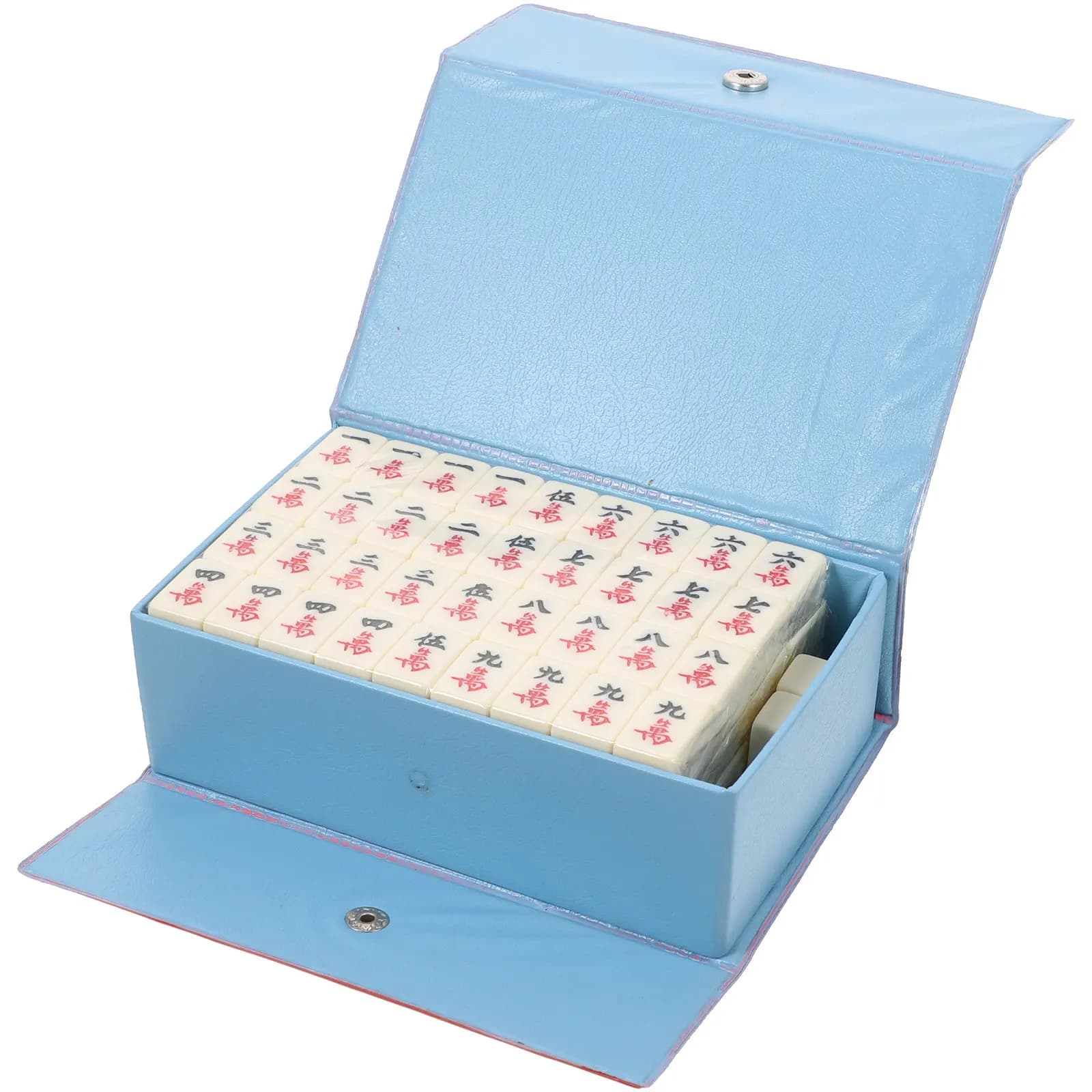 1 set di Mahjong portatile, mini set da viaggio per feste in famiglia, campeggio all'aperto, scatola portaoggetti leggera con tessere numerate cinesi inclusa