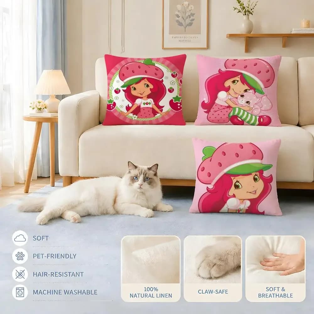 Fodere per cuscini Divano Adatte a cani e gatti Fodere per cuscini Cartoon Strawberry Shortcake Federe decorative per sedie 45x45 40x40
