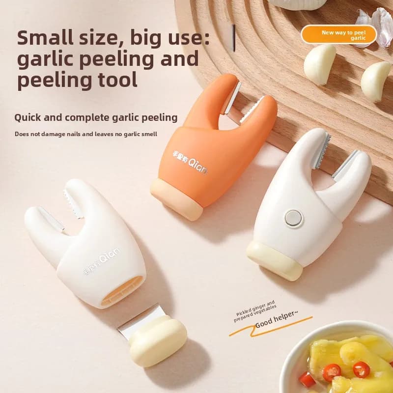 Pinze per granchi 2 in 1, pelapatate per aglio, raschietto per zenzero, ventosa magnetica, clip per aglio, manico con cinturino per la rimozione dell'aglio, strumento per sbucciare