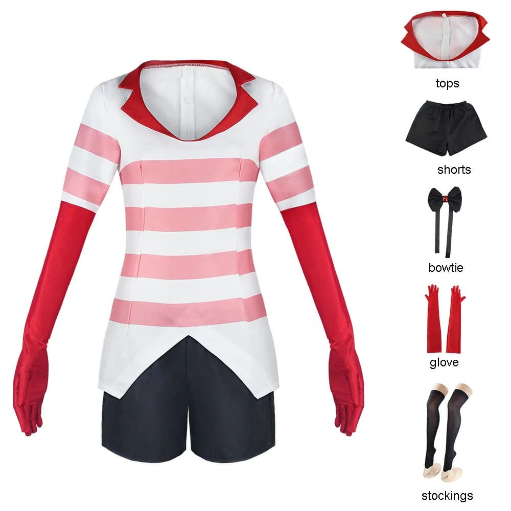 Film Angel Costumi Cosplay Camicia a righe da donna Pantaloncini Abito per adulti Abiti da festa di carnevale di Halloween