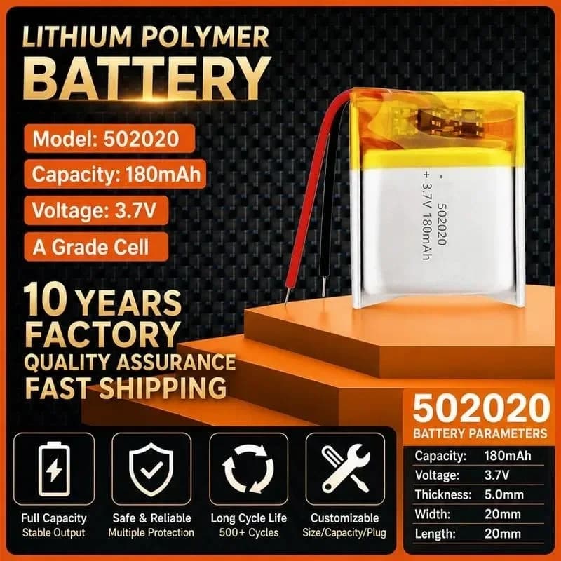 [New] 100pcs 502020 Polymer lithium battery 150 180mAh smart lock, Bluetooth headset, recorder 3.7V