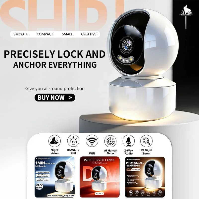 Telecamera IP WiFi Mini da 5MP per Interni, Telecamera di Sicurezza PTZ Smart per Casa, Telecamera di Sorveglianza Wireless CCTV con Audio Bidirezionale, Baby Monitor Intelligente