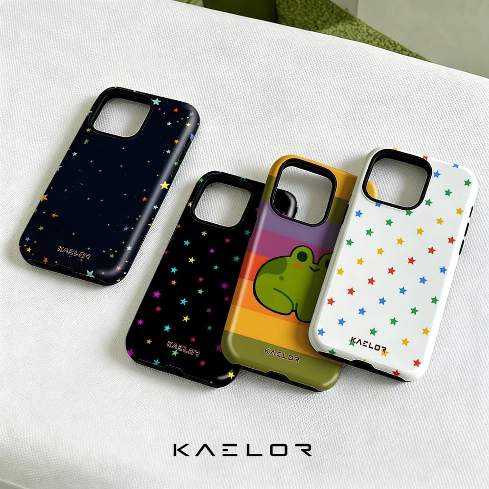 Rainbow Star Dark Double Layer Hard Shell for iPhone 17 16 15 14 Plus 13 Pro Max Anti-Drop Shockproof PC Case
