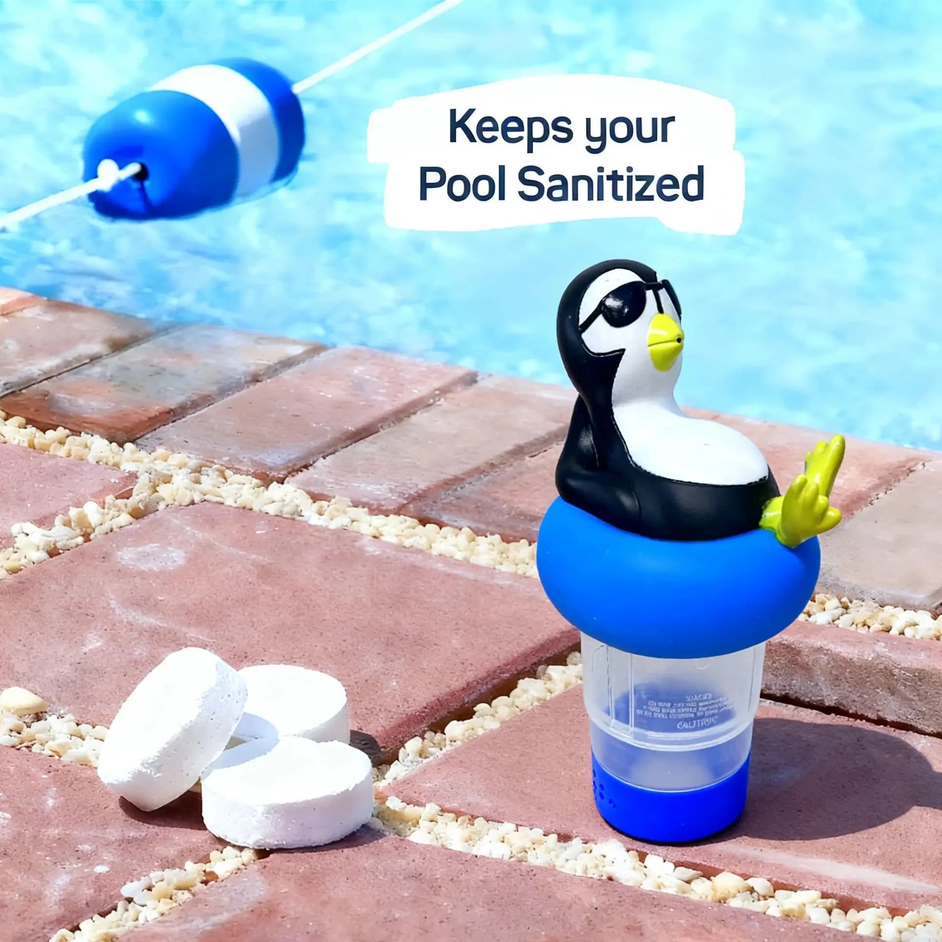 Dispenser di cloro per piscina galleggiante Penguin, adatto a compresse da 1 e 3 pollici per piscine grandi e piccole, vasca idromassaggio, spa
