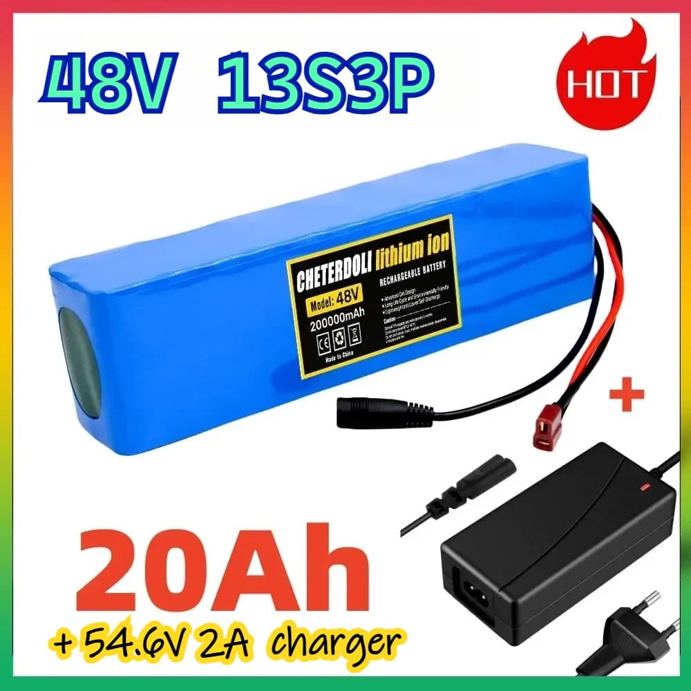 20Ah 48V 18650 Lithium Ion Battery Pack 13S3P E-bike Conversion Kit Bafang 1000w E-bike Battery and 54.6V 2A Charger + XT60 Plug