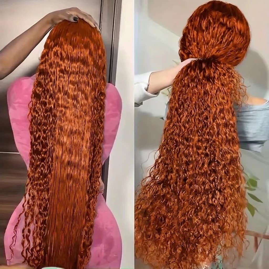 230 Density 350 Orange Ginger Curly Human Hair Wigs For Women 13x6 Hd Lace Frontal Deep Wave Wigs Brazilian Water Wave Color Wig