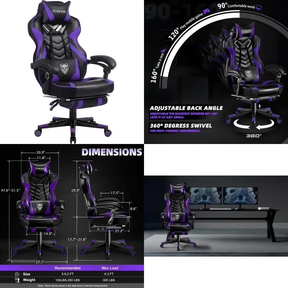 Bestseller Sedia da Gaming Ergonomica con Schienale Alto per Adulti, con Poggiapiedi e Massaggio, Comfort Reclinabile per Persone di Grande Statura