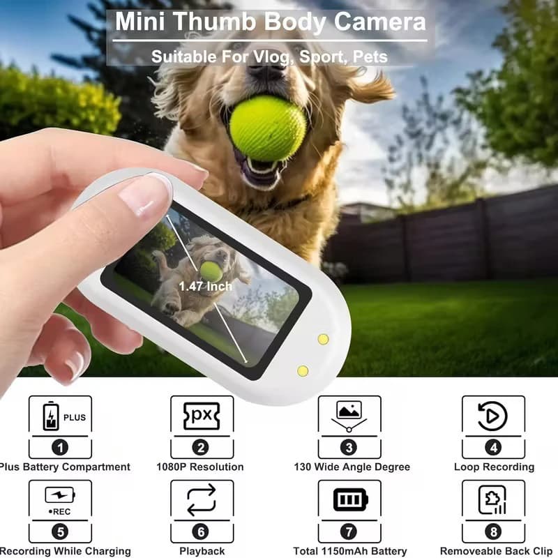 Mini Videocamera per Vlog con Angolo Ampio HD 1080P, Action Cam Portatile per Sport, Viaggi, Fotografia di Animali Domestici, Registratore Video Tascabile