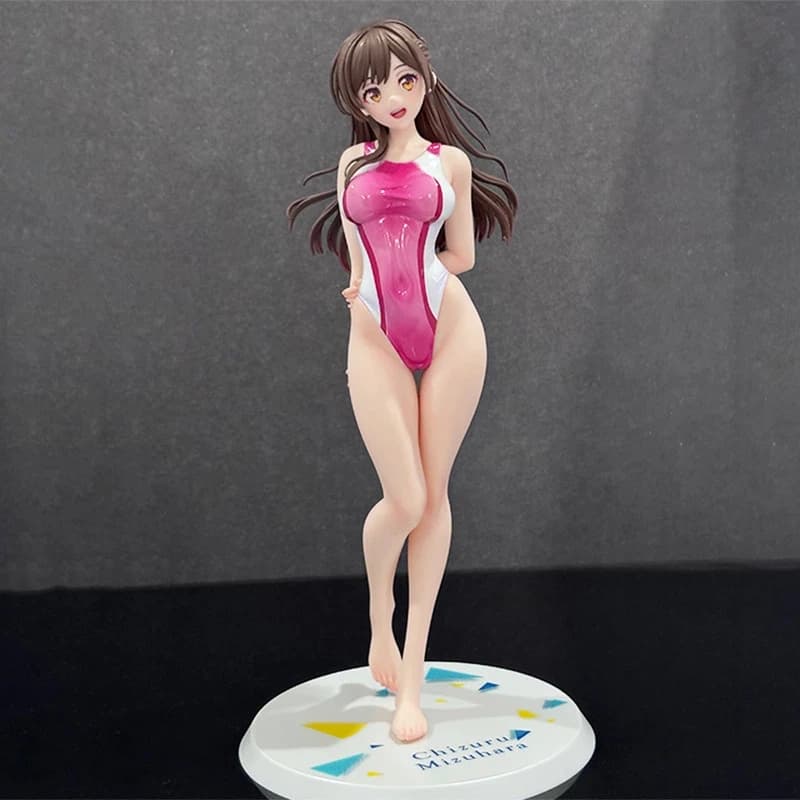 Statua GK da Collezione Anime: Chizuru Mizuhara (Rent-A-Girlfriend) a Piedi Nudi in Costume da Bagno - Figurina da Scrivania per Collezionisti di Anime