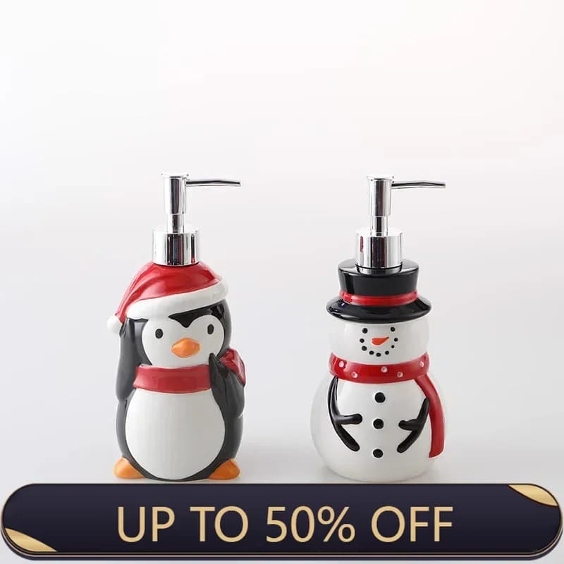 Christmas Ceramic Lotion Bottle Creative 3D Hand Painted Press Soap Dispenser Shampoo Shower Gel Bathroom Accessories