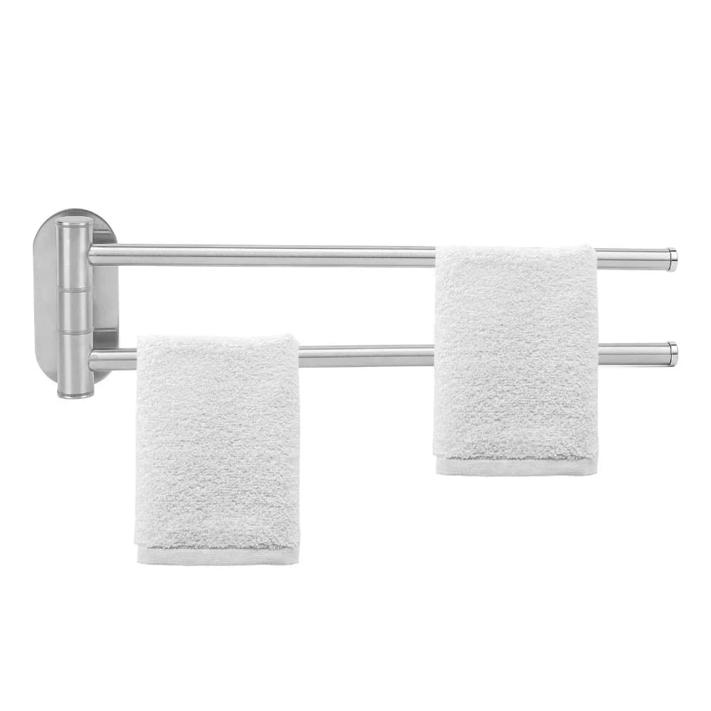 304 Stainless Steel Swivel Towel Bar Silver Brushed Finish Towel Holder Wall Mounted Rotatable Swivel Towel Rack Space Saving