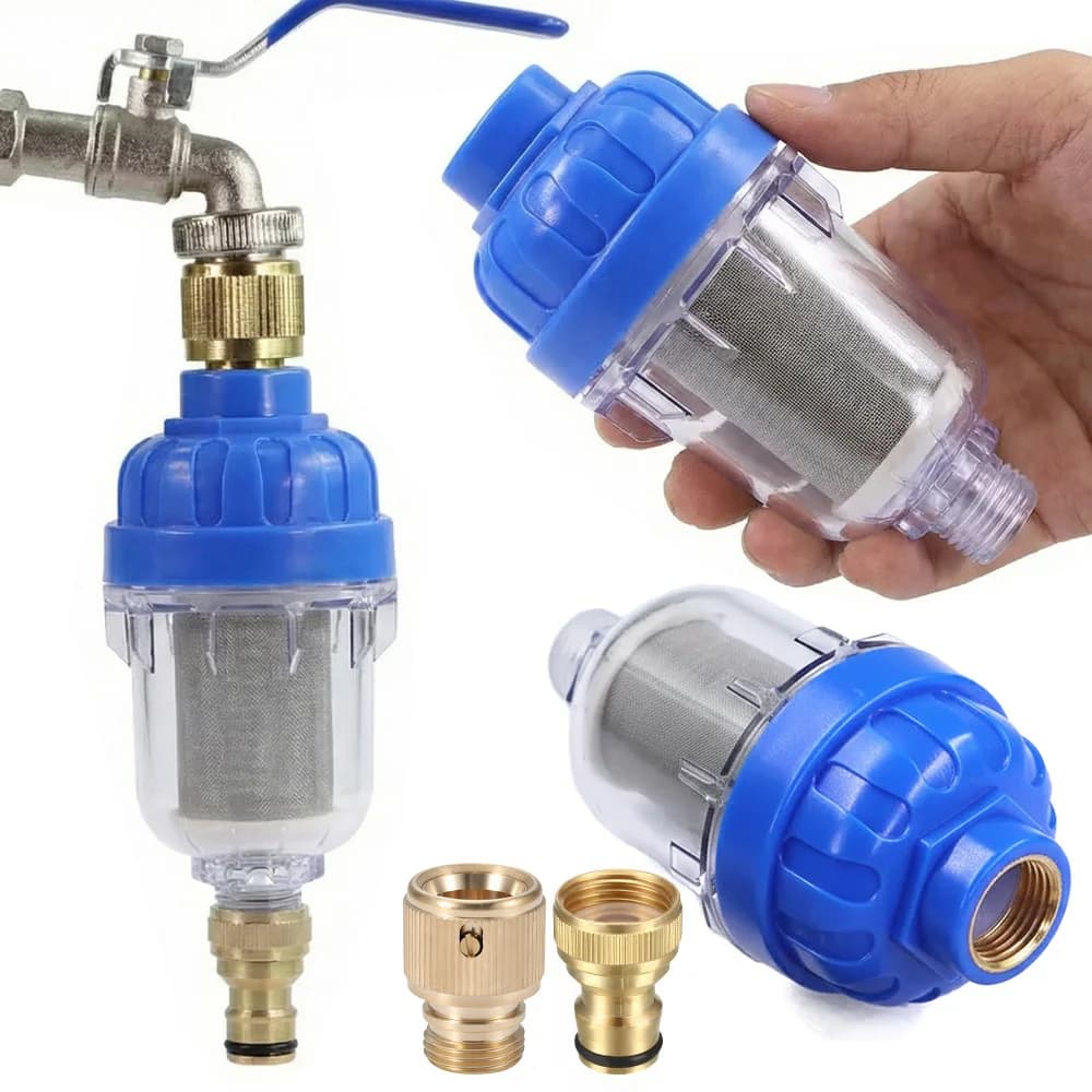 Prefiltro da 1/2" 40μm, Connettore Rapido per Rubinetto da Giardino 16mm, Filtro per Rubinetto, Adattatore per Tubo di Irrigazione con Schermo in Acciaio Inox 316