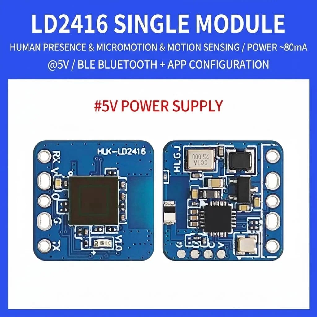 Modulo Sensore Radar di Presenza e Movimento Umano HLK-LD2416 24GHz, Rilevamento Regolabile tramite APP fino a 7,5m per Casa Intelligente