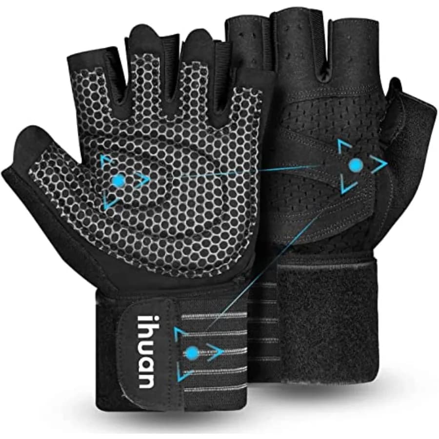 Ventilated Weight Lifting Gym Workout Gloves with Wrist Wrap Support for Men and Women, Full Palm Protection, for Weightlifting