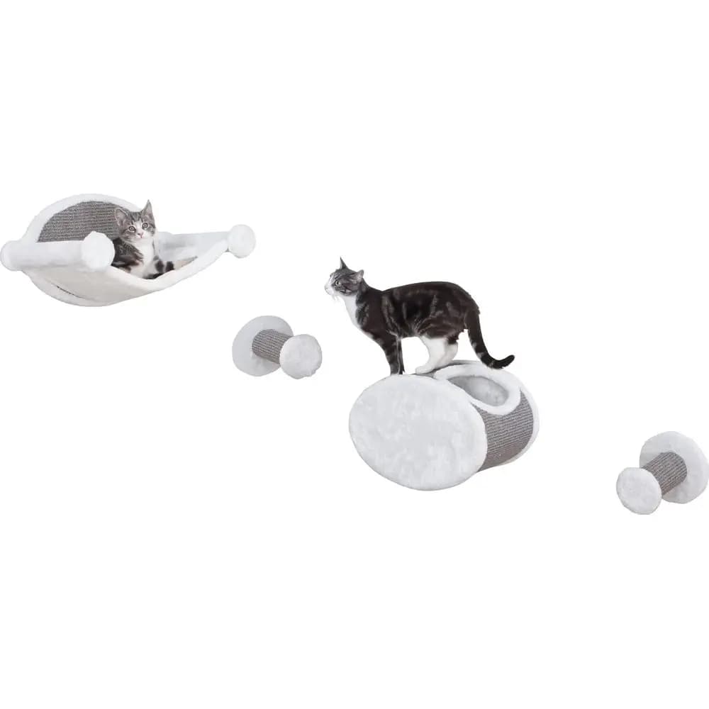 Lettino per Gatti da Parete con Amaca, Cuccia e Gradini in Sisal - Grigio, 18,75 x 11 x 11,25