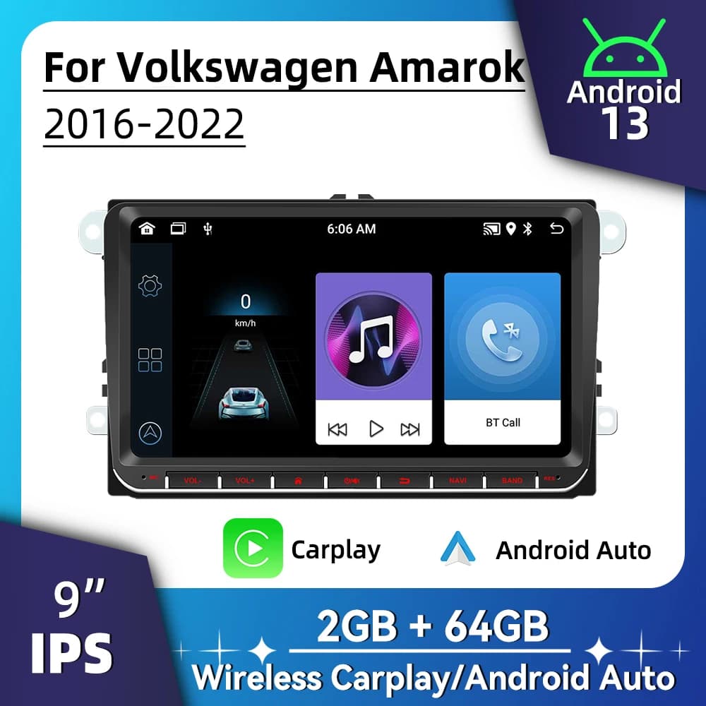 Wireless CarPlay Android Auto 9 "2 Din Android Autoradio per VW Volkswagen Amarok 2016-2022 GPS Multimedia Autoradio Stereo