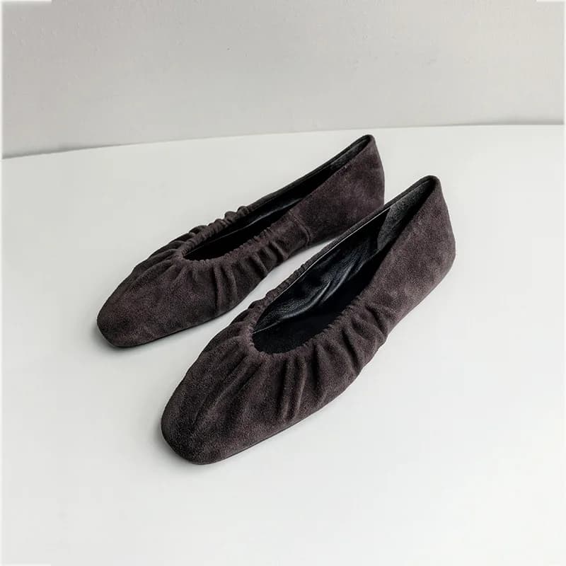 Dave&di French Elegant Cowhide Suede Flat Shoes Genuine Leather Women's Shoes Pleated Shallow Mouth Sleeves Loafers For Commuter