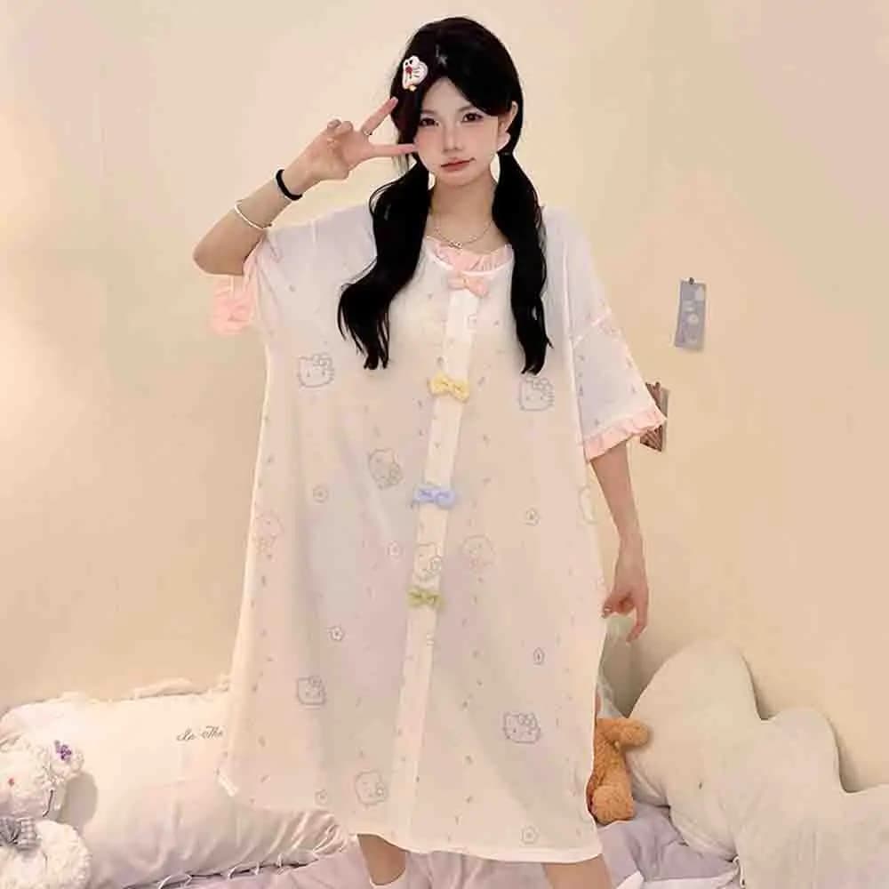 Summer New Arrivals Hello Kitty Cute Pajama Dress Summer Cartoon Short sleeved Shorts Pajama Set Comfortable Casual Home Clothes