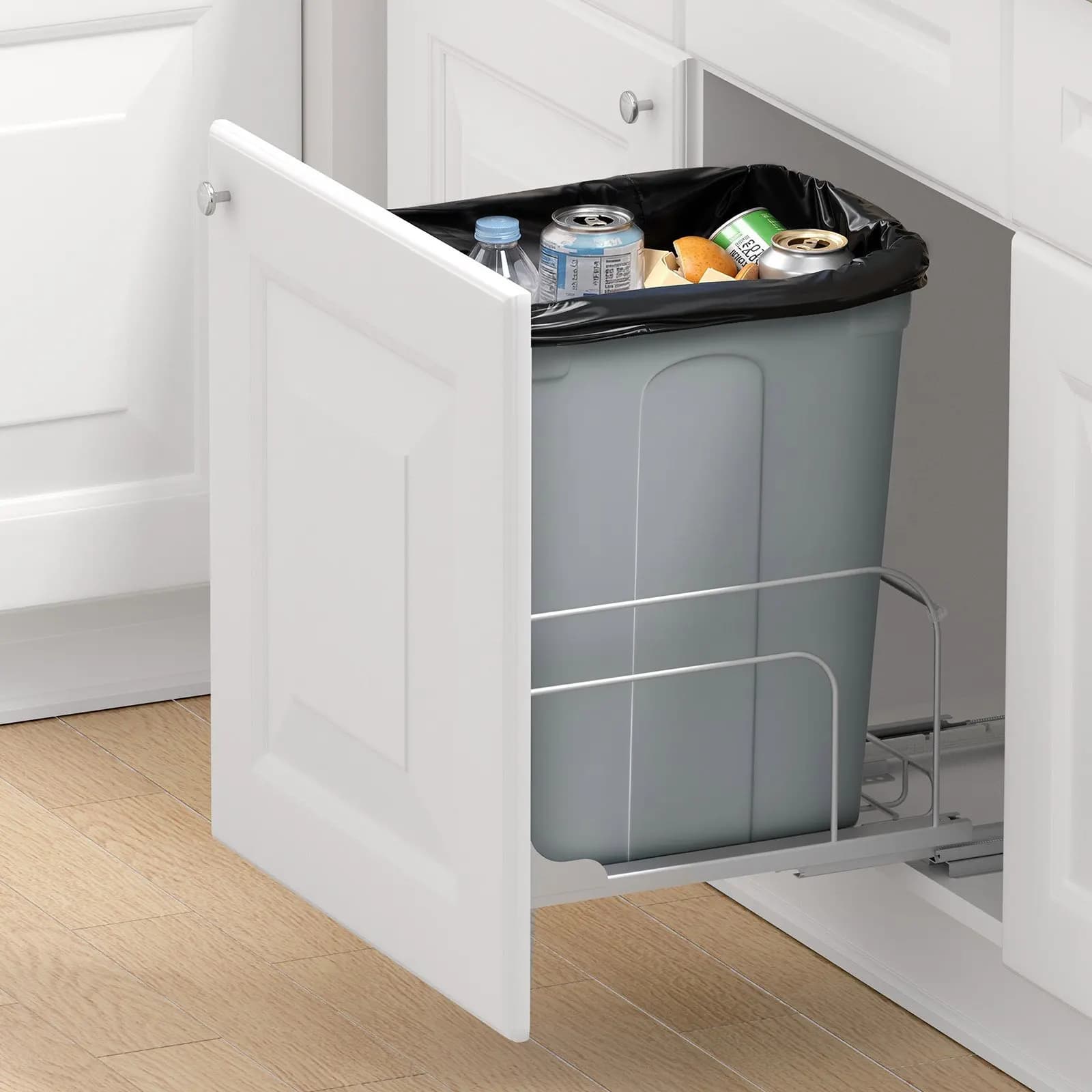 Cestino Estraibile per Cucina, Contenitore per Rifiuti e Riciclo da 35 QT, Bidone Sottopensile in Metallo Resistente