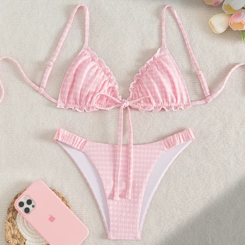 Sexy Bikini 2026, Pink Swimwear for Women, Push-Up, Women's Beach Clothing, Brazilian Bathroom Costumes, Swimming Pool Bikini Set