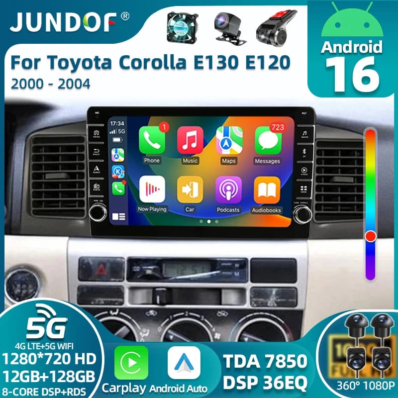 Android 15 For Toyota Corolla E130 E120 2000-2006 Car Radio Multimedia Player Navigation GPS wireless Carplay 2din Stereo DVD