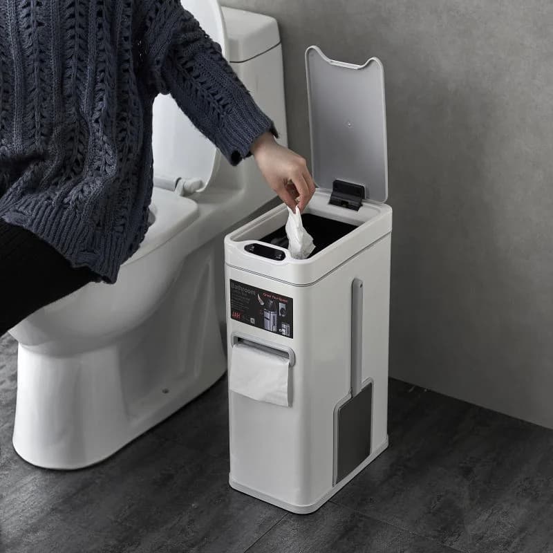 CKGSet di pattumiera in acciaio inossidabile, mini pattumiera rettangolare con spazzola e sensore a rullo nella toilette del ristorante